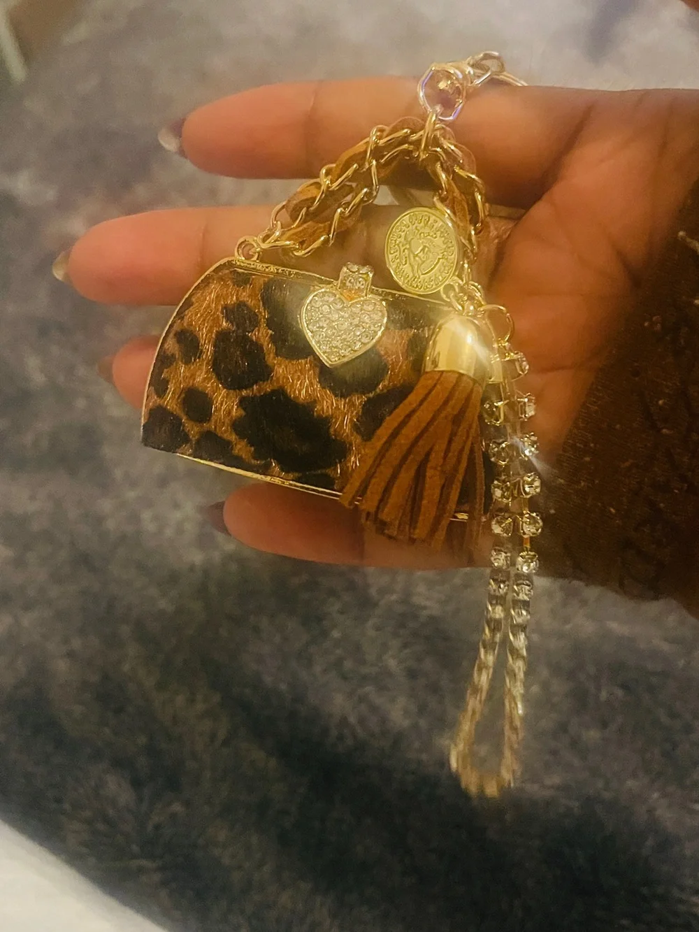 Leopard Print Mini Charm Bag with Gold Accents